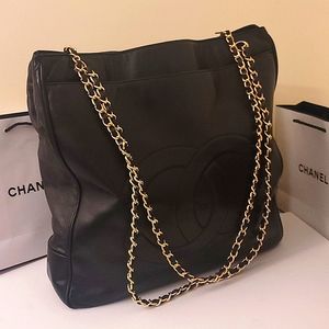 Chanel Continental CC Travel Tote Shoulder Bag Calfskin Roomy